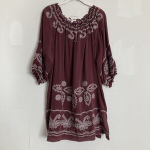 Blue Tassel Silk Embroidered Dress SMALL Burgundy Wine Mini Sundance